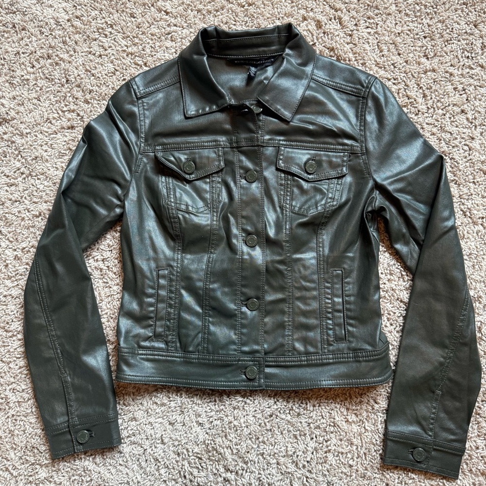 White House Black Market coated motorcycle jacket